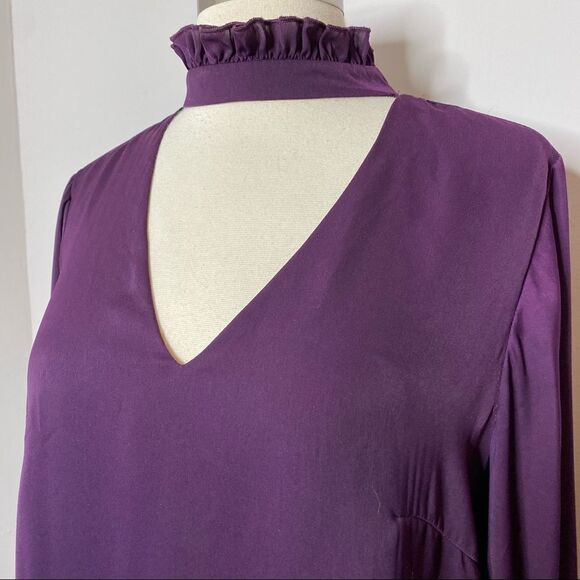 Nanette Lepore Womens Purple Mock Neck Blouse Size Medium V Neck Long Sleeve - Picture 4 of 8